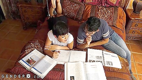 Asian ladyboy with a nice body rides stepbrother's cock