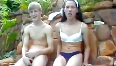 Horny vintage teen with a pair of small boobs gives a blowjob