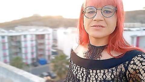 Guy fucks latina on the roof and then fucks her anus