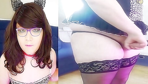 Beautiful brunette in stockings and stockings solo