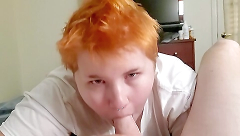 Redheaded redhead with a tattoo on her ass eats her own hole