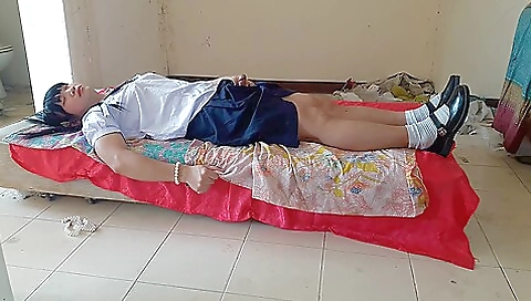 Busty amateur teen in school uniform is having fun outdoors