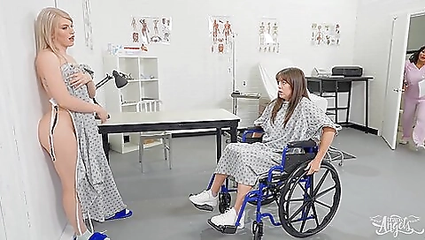 Milf girl gives a great blowjob to a busty brunette shemale