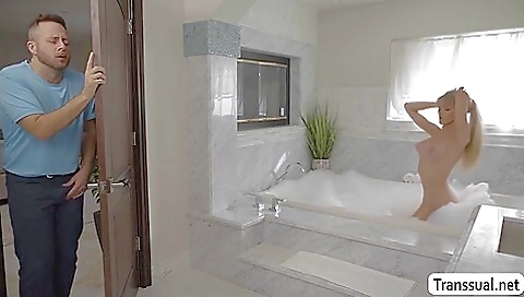 Sexy bitch deepthroat and moans while she takes his cock in her mouth