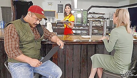 Latina waitress fucked in uniform and gets a facial