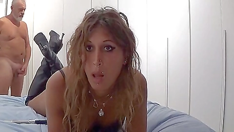 Big ass blonde with small tits plays with her leather boots