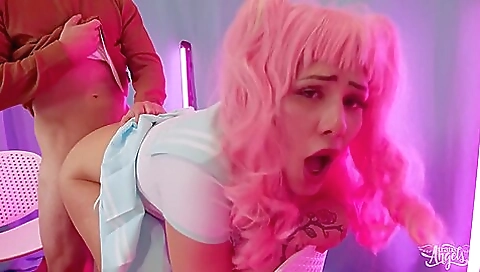 anal redhead seduces and fucks with a real monster in stockings