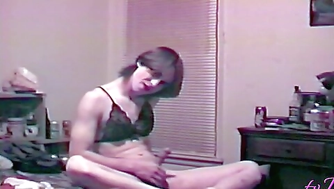 Amateur lingerie and stockings show up in a dress and stockings